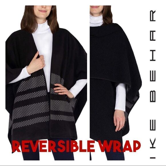 Ike Behar Ladies Reversible Poncho Style Wrap with High Pile Fleece - Picture 1 of 16